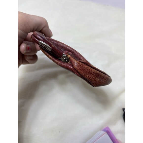 Fossil Leather Coin Purse Wallet Red Leather Vintage Kiss lock - Picture 8 of 12